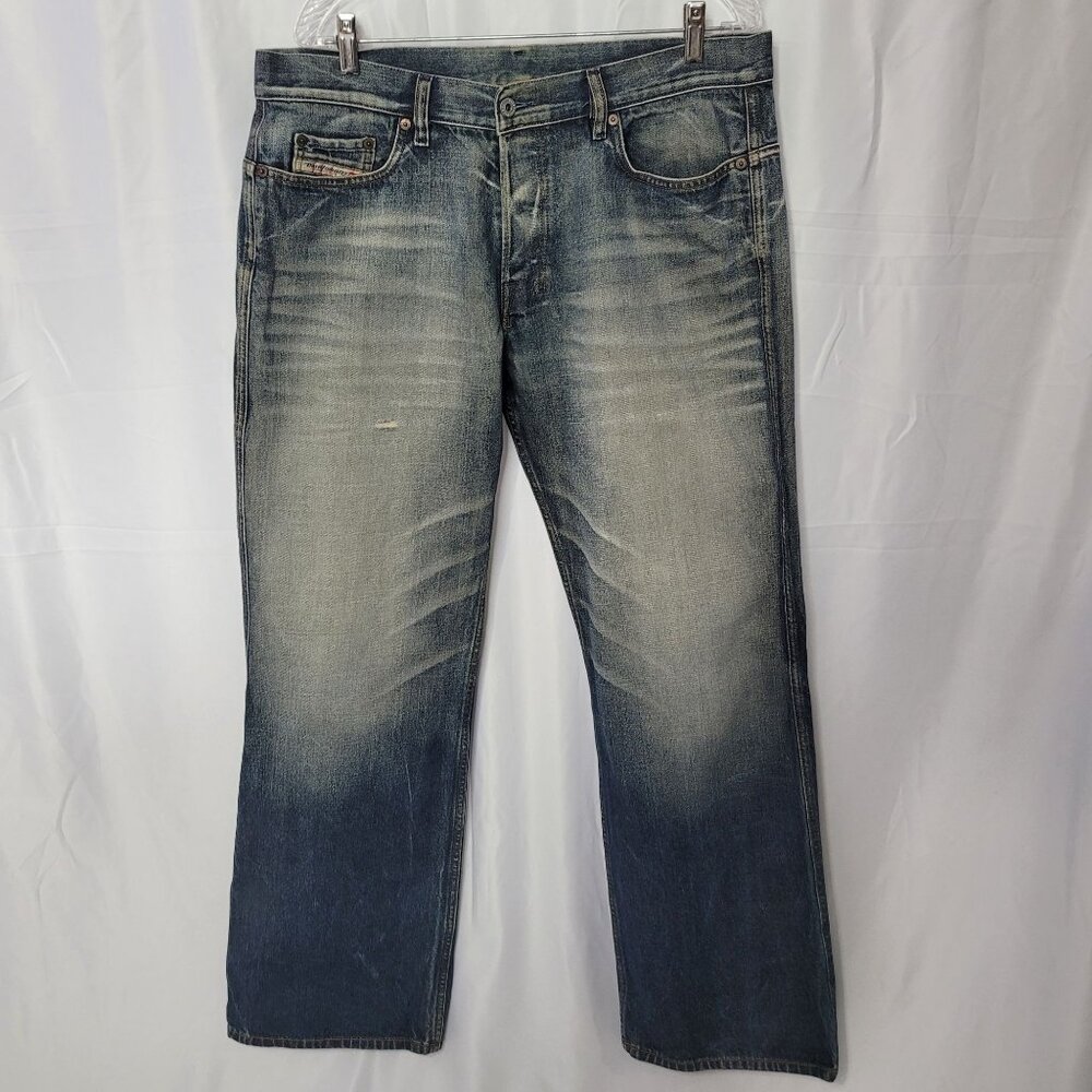 Y2K Diesel Ravix Men's Stylish Distressed Faded Blue Bootcut Jeans Size 38 Italy